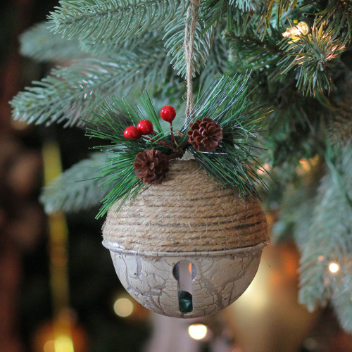 5" Acorn Jingle Bell with Holly Berry and Pine Cones Christmas Ornament